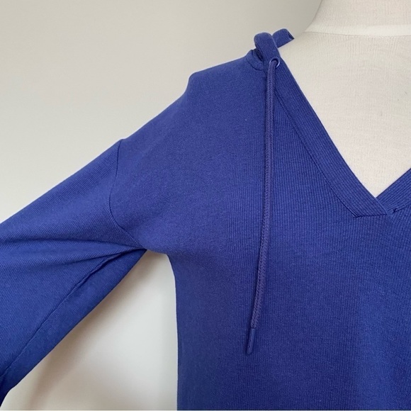 Boden Ellen Blue Soft Jersey Ribbed Hoodie with V-neck, size US 4 - Picture 5 of 12